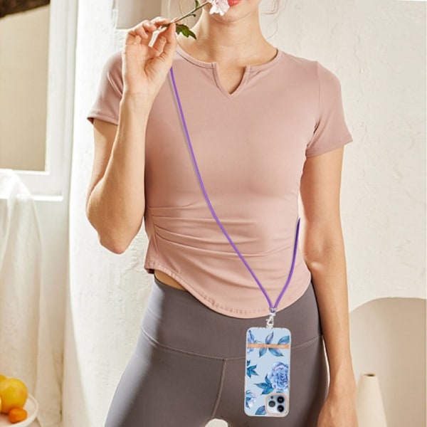 Slim And Durable Softcover With Lanyard For iPhone 14 Pro - Hc003 Sininen Peony Blue