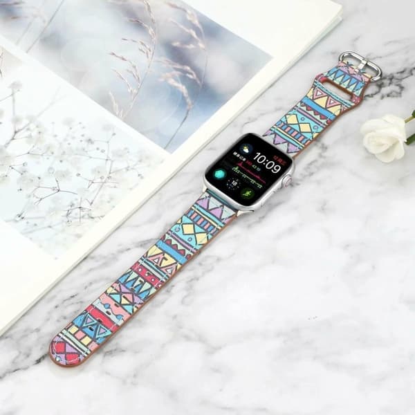 Apple Watch Series 6 / 5 40mm mönster äkta läder klockarmband - Triangle multifärg