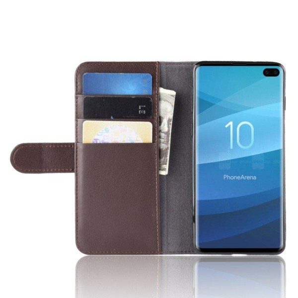 Samsung Galaxy S10 Plus aito haljasnahkainen Suojakotelo - Kahvi Brown