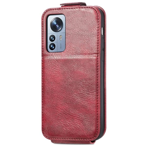 Vertical Flip Phone Etui med Zipper til Xiaomi 12S Pro / 12 Pro - Rød Red
