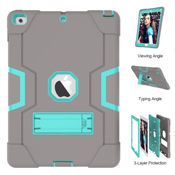 iPad (2017) bi-farve silikone hybrid etui - Mint Grøn / Grå Multicolor
