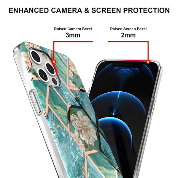 Marmordesign iPhone 12 Pro / iPhone 12 deksel - Grønn Marmor / Blomst Green