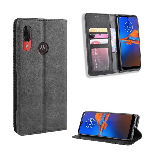 Bofink Vintage Motorola Moto E6 Plus læder etui - Sort Black