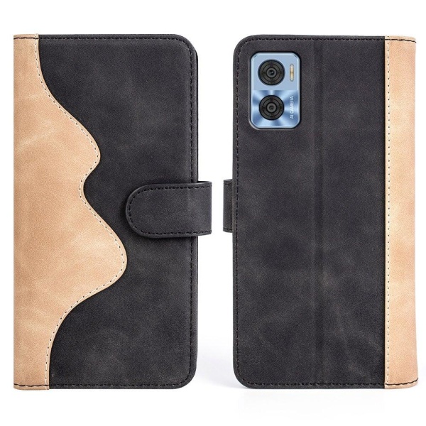 Two-color leather flip case for Motorola Moto E22 - Black Black