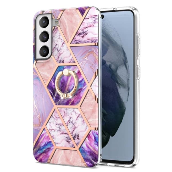 Marble Mønstret Deksel med Ring Holder til Samsung Galaxy S21 FE - Lyselilla Purple