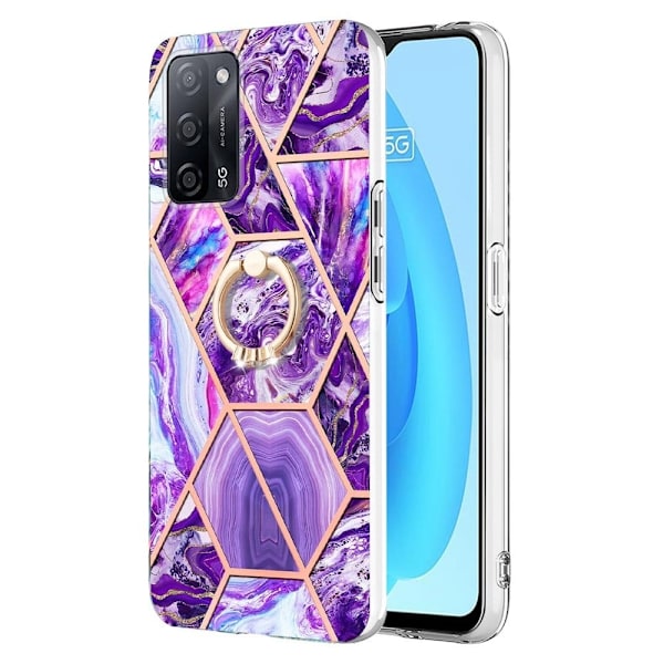 Marble Patterned Suojakuori With Ring Holder For Oppo A54s / A55 / A53s 5g / A16 - Tumma Violetti Purple