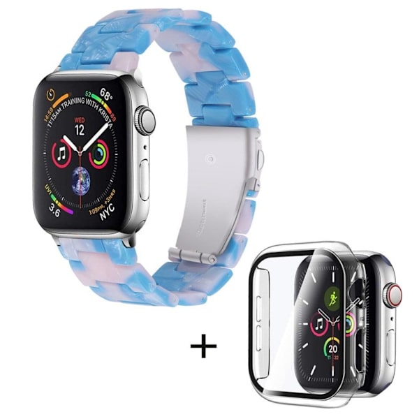 Urrem med 3 perler i resin-stil med klart cover til Apple Watch Series 3/2/1 42mm - Blå Lyserød Blanding Blue