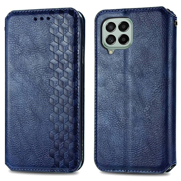 Läder Samsung Galaxy M33 5G fodral med romb-design - Blå Blå