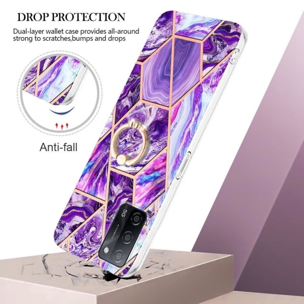 Marble Mønstret Cover med Ring Holder til Oppo A54s / A55 / A53s 5g / A16 - Mørklilla Purple