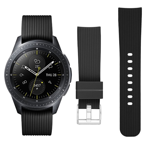 Samsung Galaxy Watch (42mm) erstatnings urrem i silikone med stribet tekstur - Sort Black