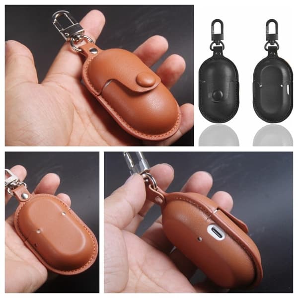 Samsung Galaxy Buds Plus læderetui med ophængningsstrop - Khaki Brown