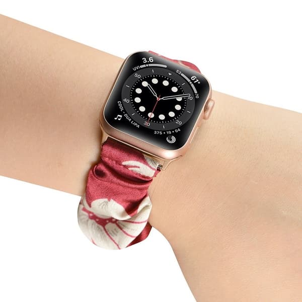 Apple Watch 40 mm elastisk klokkerem i hårbåndstil - Satin / Hvit Blomst / Størrelse: L Multicolor
