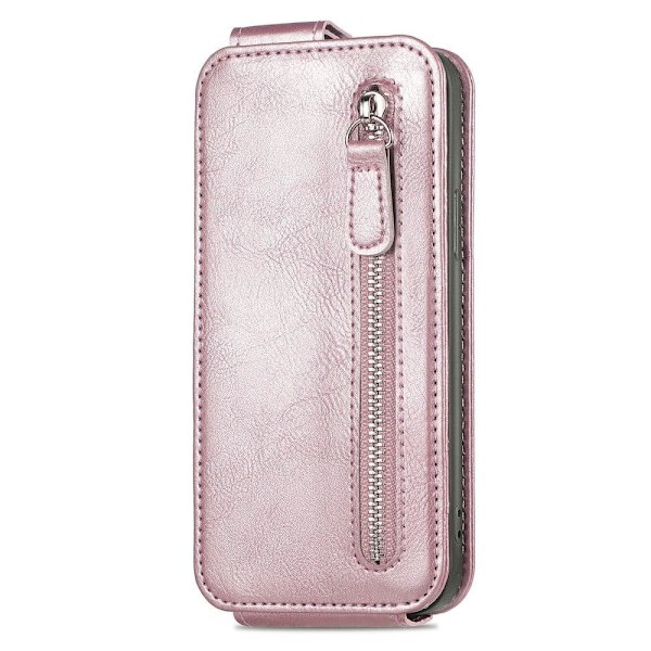 Vertical Flip Phone Suojakotelo With Zipper For Samsung Galaxy A54 - Ruusukulta Pink