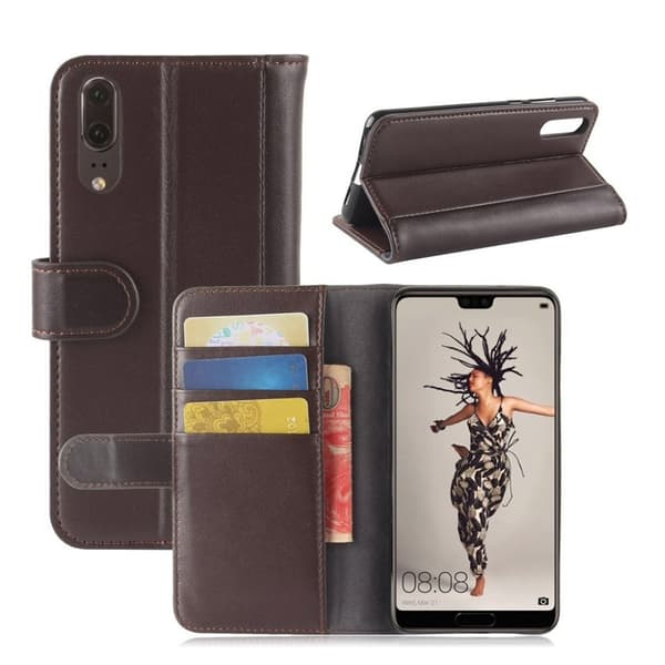 Huawei P20 Etui laget av split lær og silikon – Brun Brown