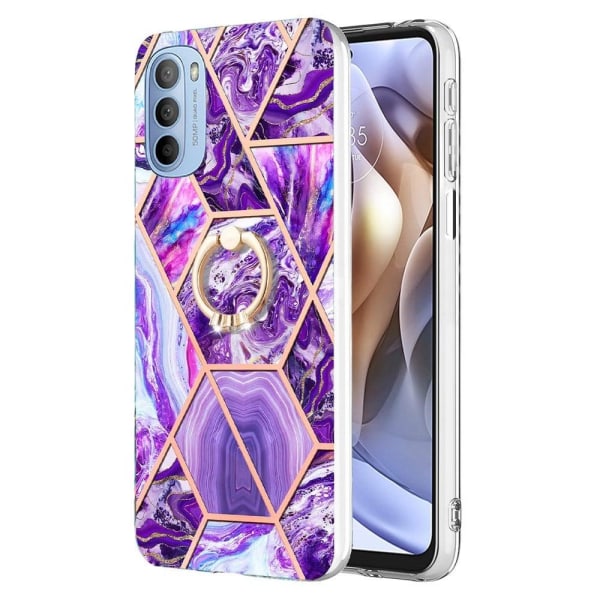 Marble Mønstret Cover med Ring Holder til Motorola Moto G41 / G31 - Mørklilla Purple