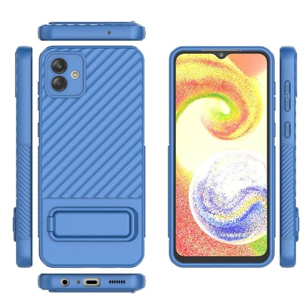Skyddande reptåligt Samsung Galaxy A04 skal med stativ - Blå Blå