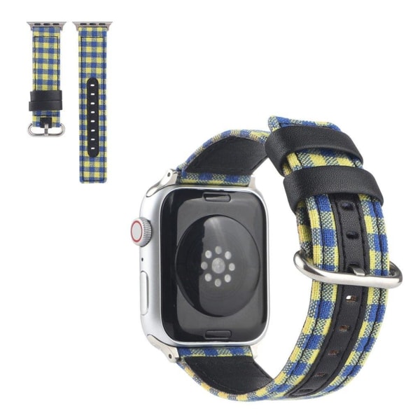Apple Watch Series 6 / 5 44mm plaid nylon urrem - Gul / Blå Yellow