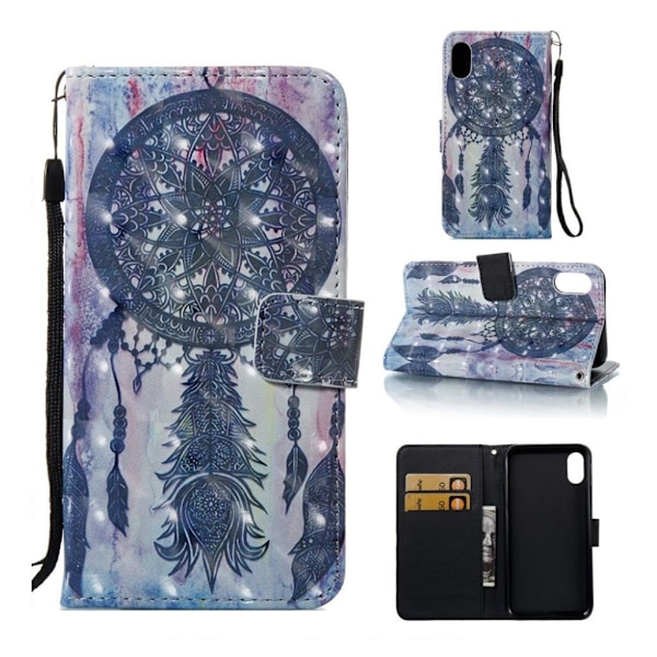 iPhone Xr light spot decor læder flip cover - Mørkeblå Drømmefanger Blue