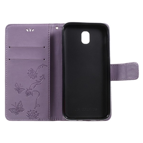 Samsung Galaxy J5 (2017) Flot og stærkt læder etui med tryk - Lilla Purple