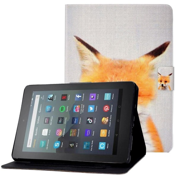Amazon Fire 7 (2022) viileä kuvio nahkakotelo - Kettu Orange