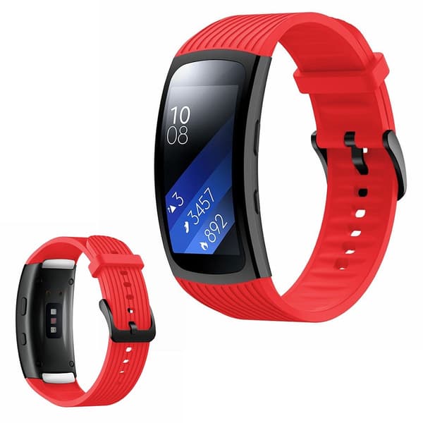 Samsung Gear Fit2 Pro vertical thread silicone watch band - Red Size: S Röd