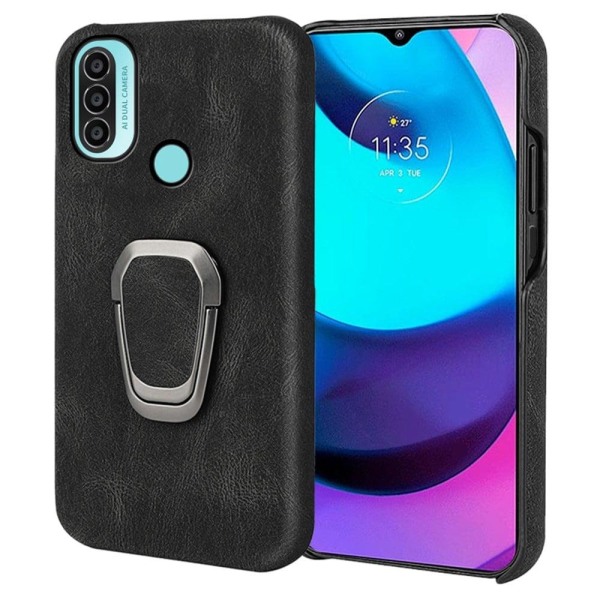 Stødsikkert lædercover med oval kickstand til Motorola Moto E30 / E20 / E40 - Sort Black