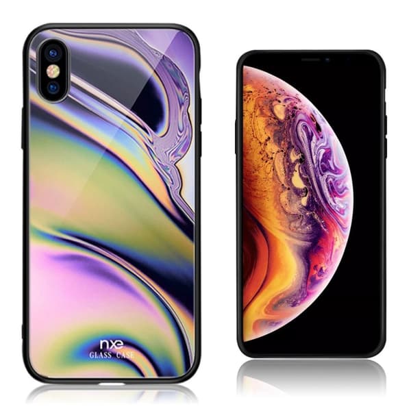 NXE iPhone Xs Max etui i hærdet glas med lyst mønster - Style A Multicolor
