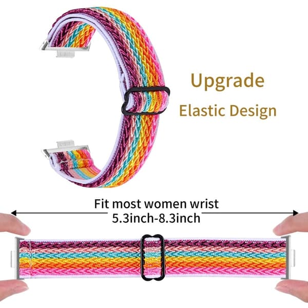 Huawei Watch Fit 3 Justerbart klockarmband i nylon Vågformad design Elastiskt armband - Regnbåge 2 Svart