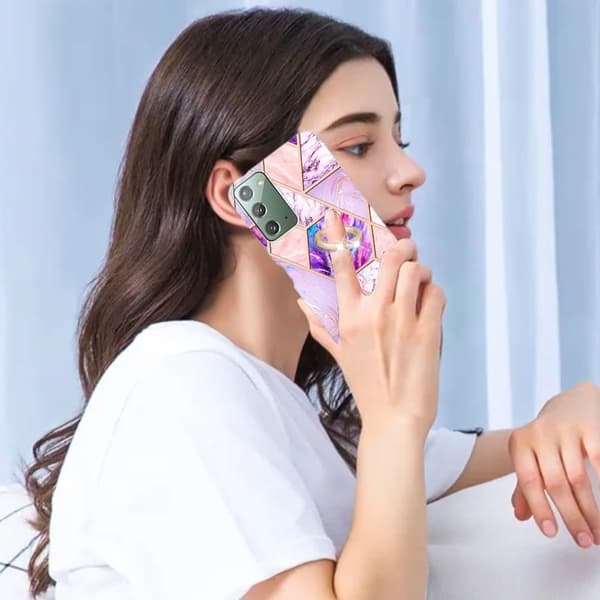 Marble Mønstret Deksel med Ring Holder til Samsung Galaxy Note 20 5G - Lyselilla Purple