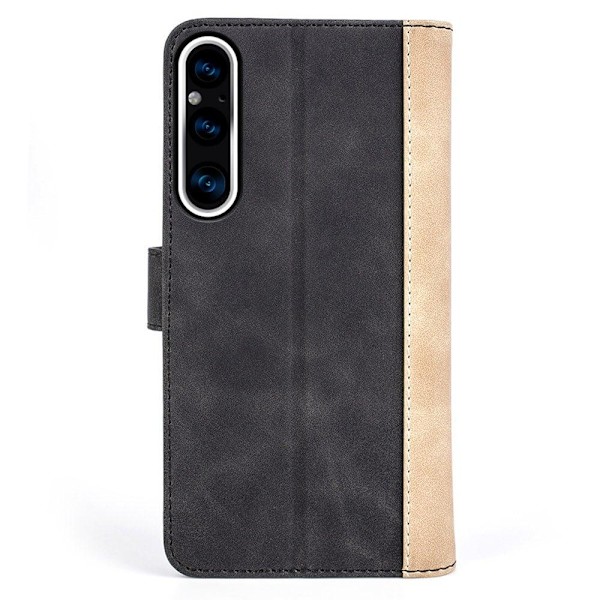 To-farvet Sony Xperia 1 V læderetui - Sort Black
