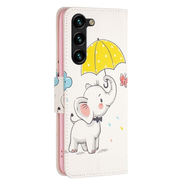 Wonderland Samsung Galaxy S23 Plus Flip Etui - Paraply og Elefant White