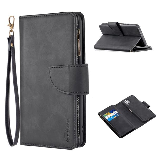 Premium Wallet Huawei P40 Lite / Nova 6 SE kotelot - Musta Black