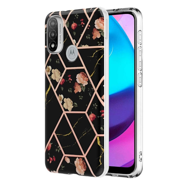 Marble Motorola Moto E30 / E40 / E20 Etui - Svarte Blomster Multicolor