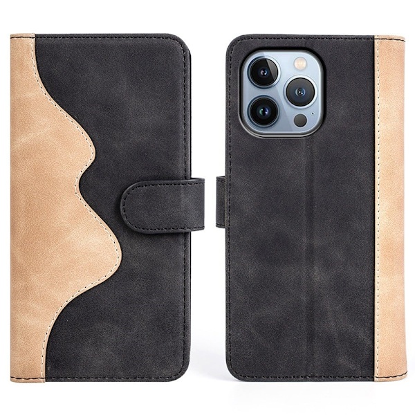Tofarget lærdeksel for iPhone 14 Pro Max - Svart Black