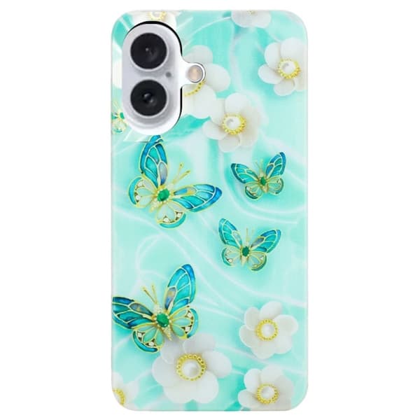 iPhone 16-etui med mønsterutskrift Fleksibelt, fleksibelt mobildeksel - Sommerfuglblomst Green