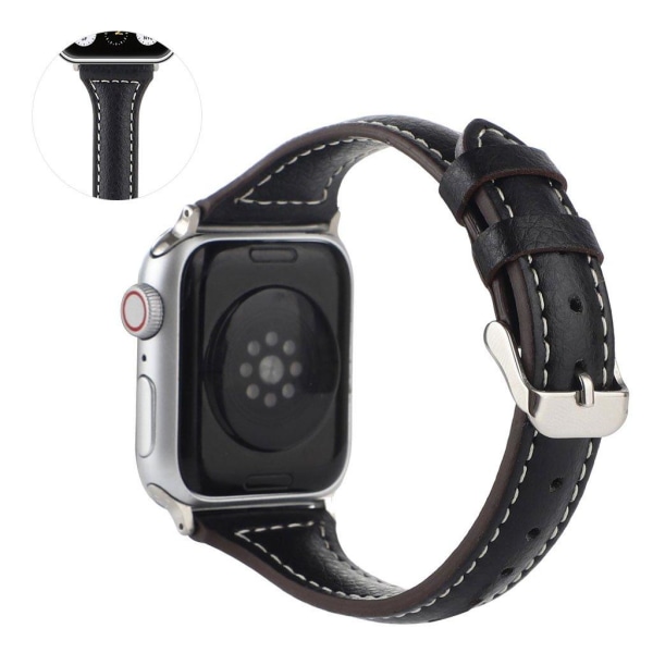 Apple Watch 40 mm klockarmband i läder med litchi-textur - Svart Svart