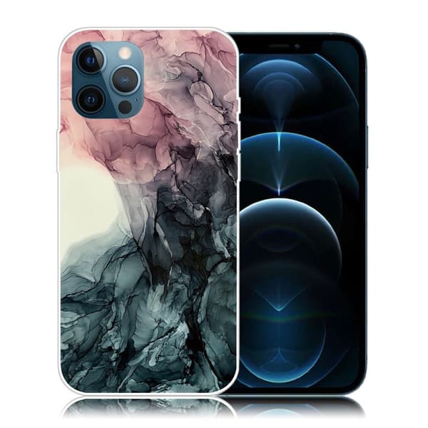 Marmormotiv iPhone 12 Pro / iPhone 12 skal - Ljusrosa Och Grön Marmor Grön