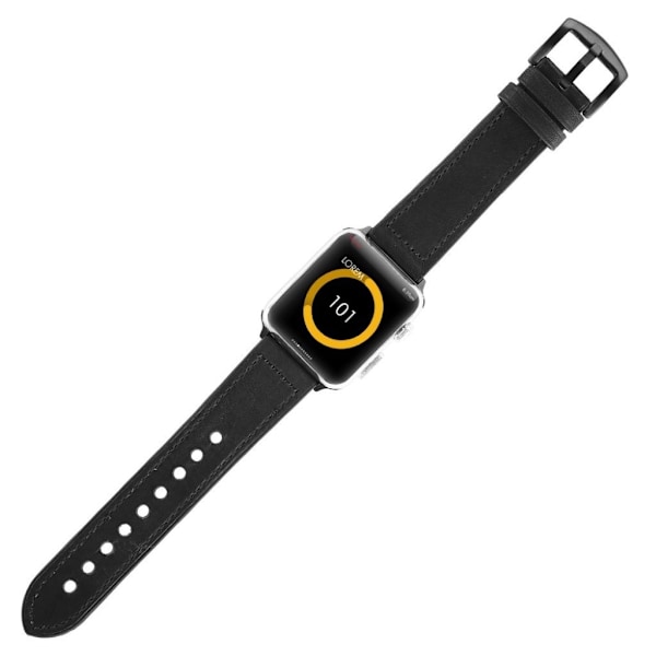 Apple Watch Series 5 40mm ægte læder silikone Urrem - Sort Black