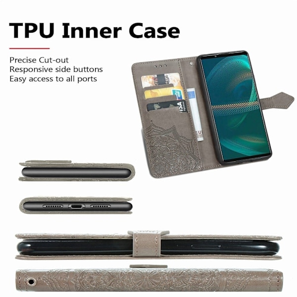 Mandala Sony Xperia 5 IV Flip Etui - Grå Silver grey