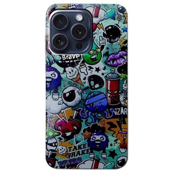 iPhone 16 Pro Max-etui med mønsterutskrift Mobiltelefon Fleksibelt bakdeksel - Søppel Multicolor