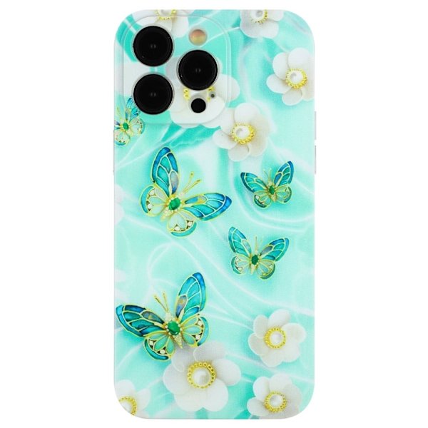 Deco iPhone 14 Pro skal - Fjäril Och Blomma Grön