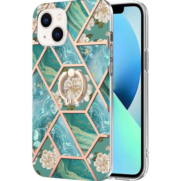 Marble design iPhone 14 cover - Blå Blomster Blue