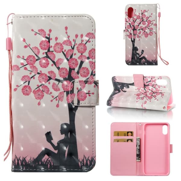 iPhone Xs Max læder flip cover med mønsterprint - Grise Læser Bog Multicolor