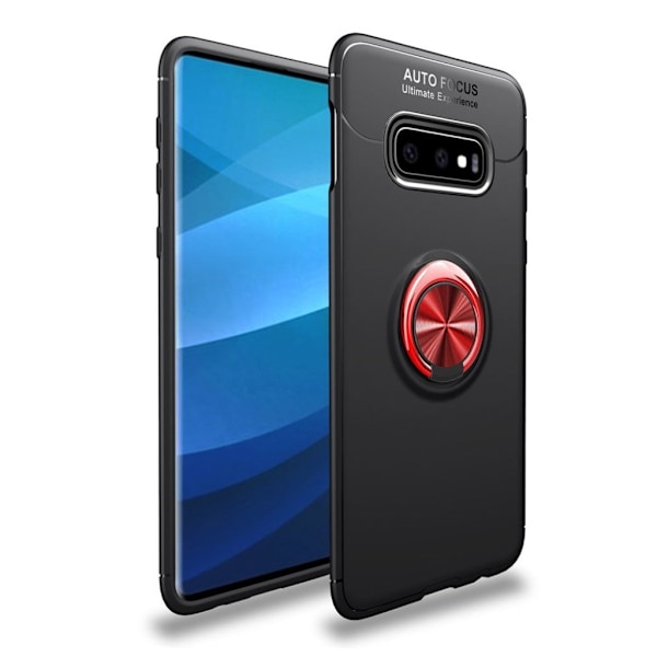 Samsung Galaxy S10 Plus kickstand etui med fingerring - Sort/Rød Multicolor