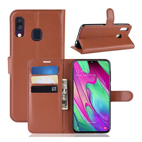 Samsung Galaxy A40 litchi läderfodral - Brun Brun