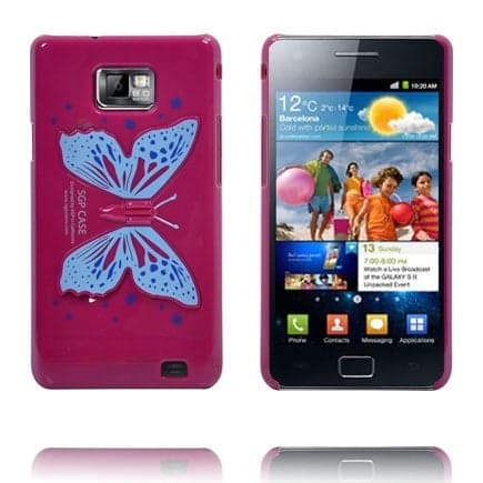 Butterfly läder Samsung Galaxy S2 fodral - Rosa Rosa