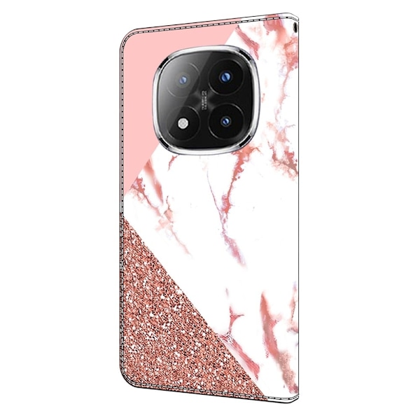 Xiaomi Redmi Note 14 Pro 4G plånboksfodral mönster tryckning stativ läder flip telefonskydd - Triangulär Marmor Rosa