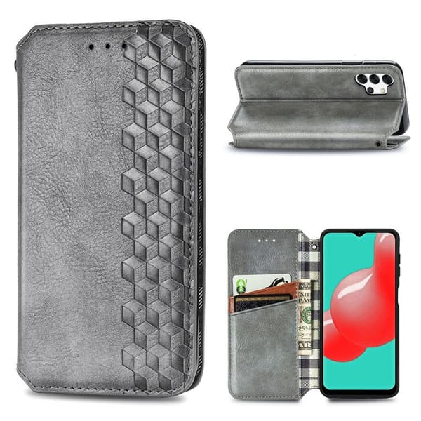 Samsung Galaxy A32 læderetui med stilfuldt rombe aftryk - Sølv/Grå Silver grey