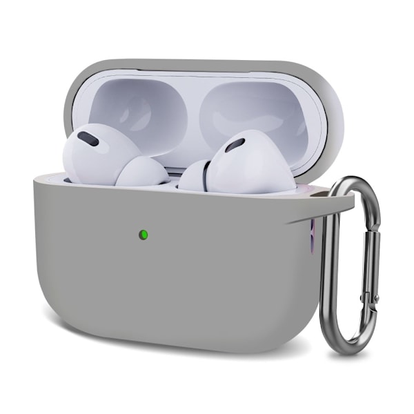 AirPods Pro 2 silikonfodral med spänne - Ljusgrå Silvergrå