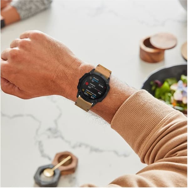 Garmin Fenix 6 urrem i ægte læder - Brun Brown